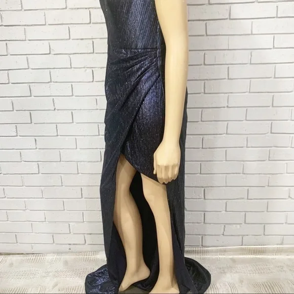 Bariano Women's Navy Sequin Cowl High-Low Dress - bellamar.vacations Bariano Women's Navy Sequin Cowl High-Low Dress - bellamar.vacations